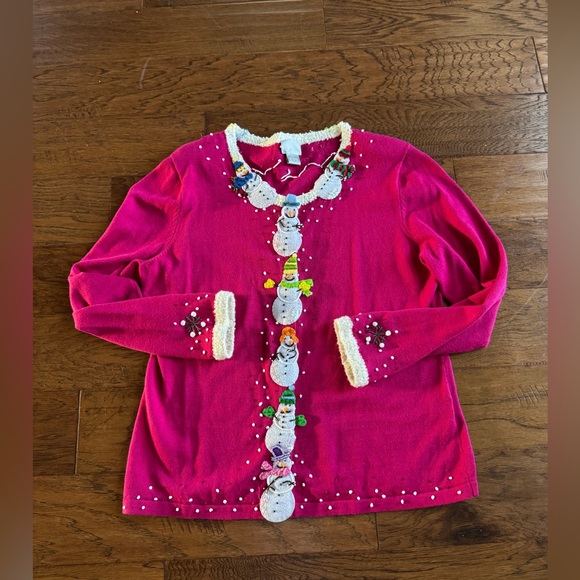 Berek Christmas Pink Snowman Cardigan‎